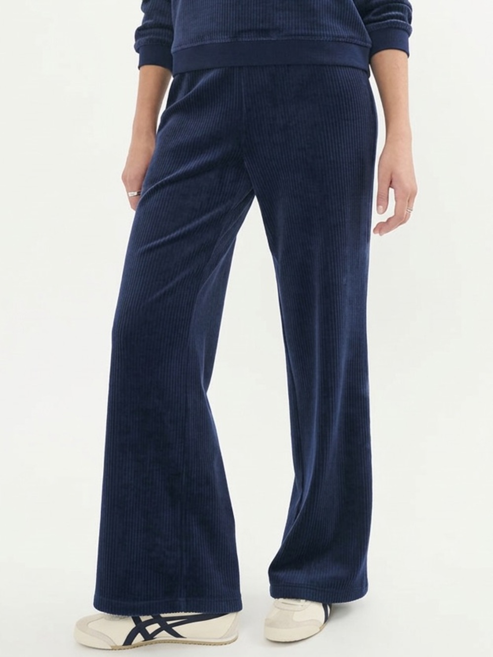 Marine Layer M Velour Ribbed Wide Leg Navy Lounge Corduroy Pants Athleisure Eco
